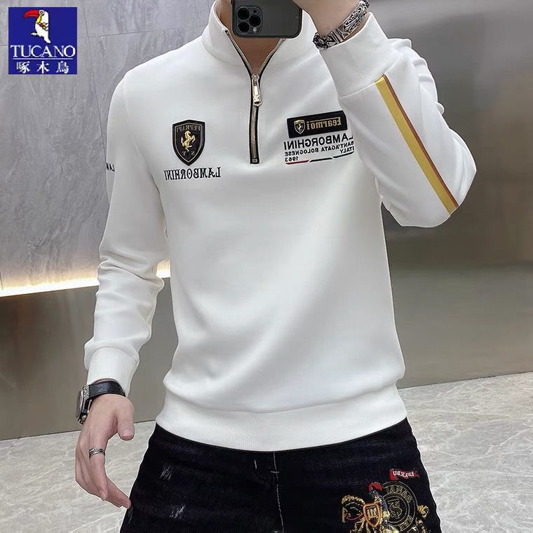 Woodpecker High-Neck Sweatshirt for Men, Spring and Autumn Casual Embroidered Half-Zip Long-Sleeve T-Shirt, Men's Stand-Collar Top Jacket Woodpecker High-Neck Sweatshirt for Men, Spring and Autumn Casual Embroidered Half-Zip Long-Sleeve T-Shirt, Men's Stand-Collar Top Jacket