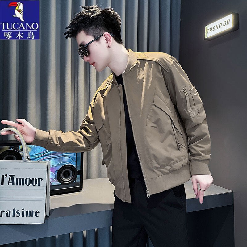 Woodpecker Short Jacket for Men, Spring and Autumn Trendy American-Style Casual Jacket, Baseball Collar Workwear Coat for Men Woodpecker Short Jacket for Men, Spring and Autumn Trendy American-Style Casual Jacket, Baseball Collar Workwear Coat for Men