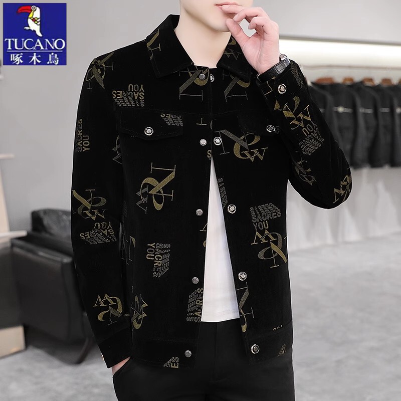Woodpecker Men's Jacket Spring and Autumn 2026 New Style Turn-Down Collar Youth Jacket Men's Korean Version Casual Trendy Top