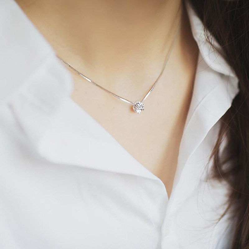 Tang Yan the same 925 sterling silver necklace female 2021 new simple all-match light luxury niche flash diamond clavicle chain ins