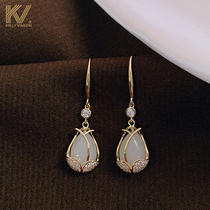 Tulip Cats Eye earrings 2021 New Tide advanced sense light luxury earrings female sterling silver temperament long earrings
