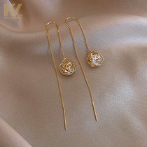 Face thin earrings 2021 new trend tassel wire sterling silver senior sense light luxury long earrings temperament earrings