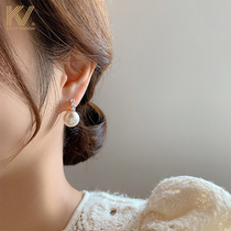 Flash diamond pearl earrings 2021 New Tide earrings female sterling silver senior sense light luxury niche celebrity earrings