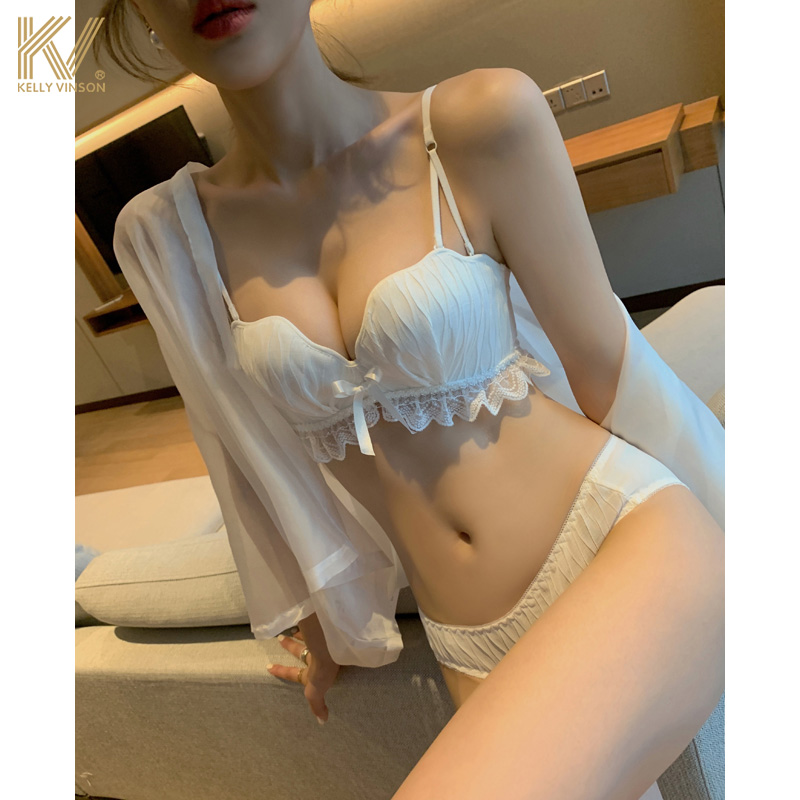 White underwear women's small breasts gather girls Japanese sweet bras to collect auxiliary breasts adjustment strapless underwear set