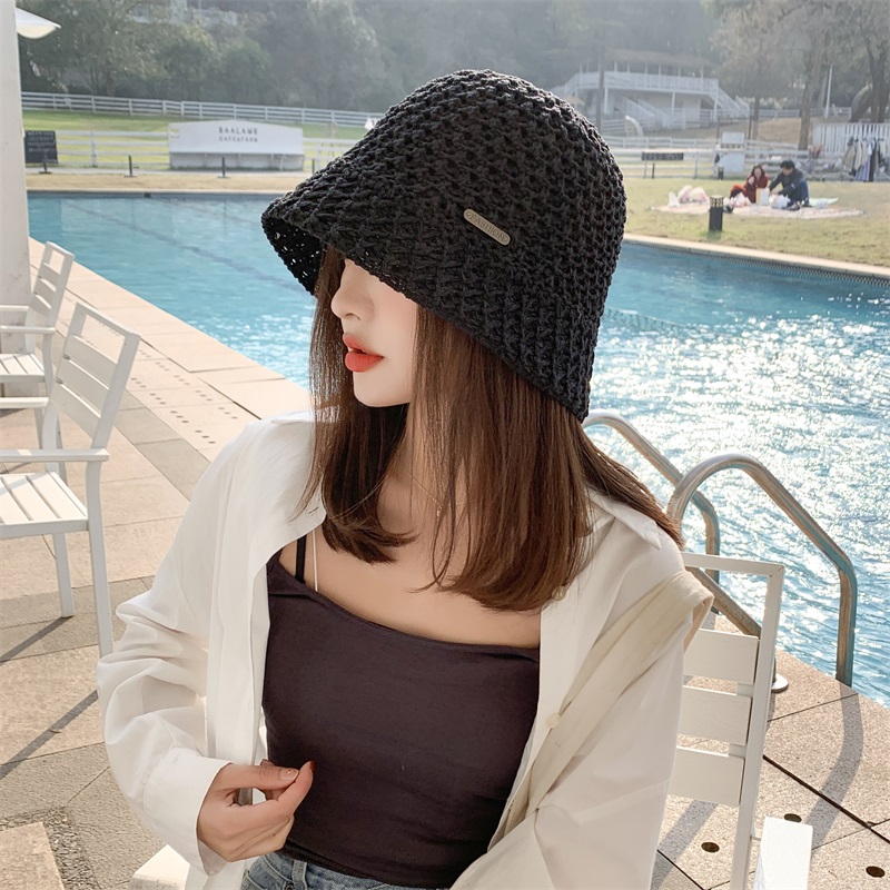 日本のシンプルな通気性のある盆地帽子女性の夏の薄い中空ニット漁師の帽子多目的韓国版顔の小さなバケットハット
