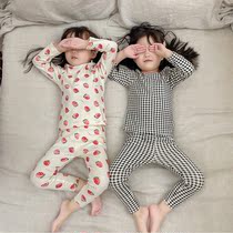 Children's Home Clothing Spring and Autumn Girls Cotton Plaid Pajamas Set Korean Baby Girl Small Fresh Long Sleeve Cotton Sweater