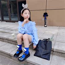 Children's Wei Yi Spring and Autumn 2021 Girls Foreign Style Spelling Yarn Wei Yi Dress Korean Baby Medium and Long Casual Dress