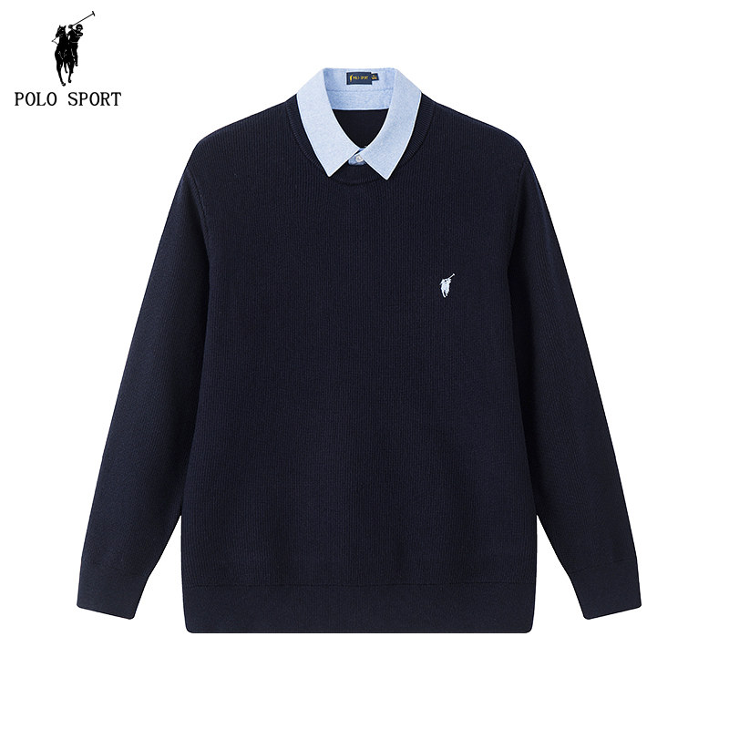 Polo Sport needle weaselweaters 2023 Fall new casual business long sleeve blouse fake two sweaters man-Taobao