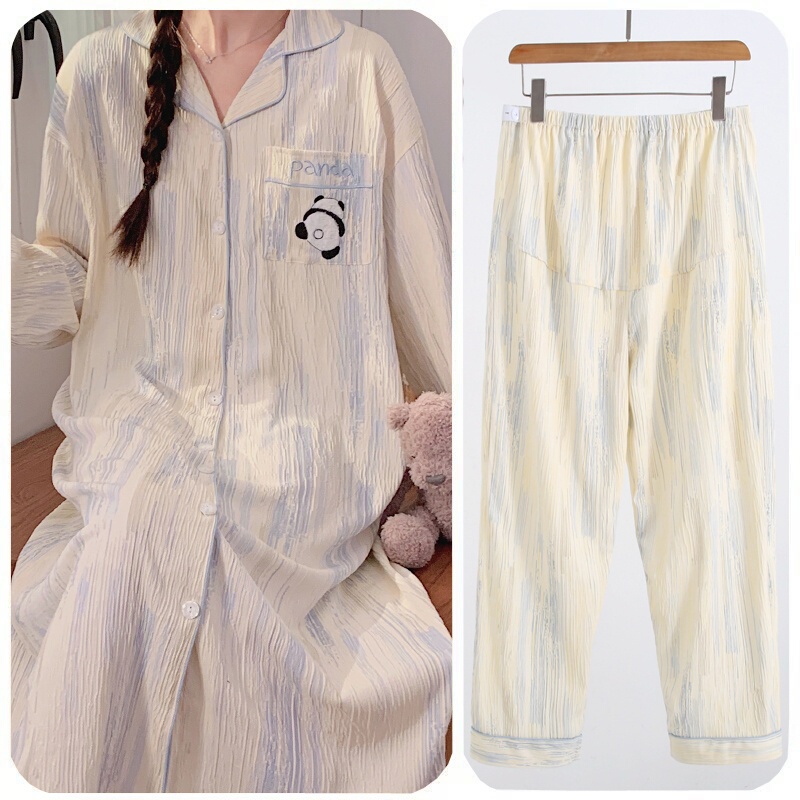 Maternity Dress with Chest Pads and Gauze for Breastfeeding, Summer Thin Cotton Style, July-August, with Pants, Postpartum Maternity Pajamas for Nursing Maternity Dress with Chest Pads and Gauze for Breastfeeding, Summer Thin Cotton Style, July-August, with Pants, Postpartum Maternity Pajamas for Nursing