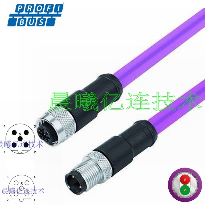Profibus Bus Dp Communication Circular Connector M12 Connector 5-Pin 5-Hole Purple Cable Aviation Plug