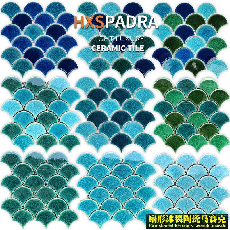 Pandora Nets Red Moroccan Fish Scale Brick Ice Cracked Sector Mosaic Green Blue Color Pool Pool Background Wall Tiles-Taobao