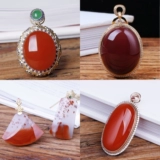 Натуральная агатовая вишнево-красная инкрустация камня, золото 750 пробы