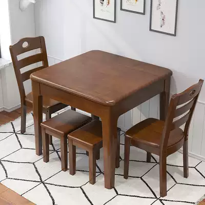 All solid wood dining table and chair combination 4 people 6 people small apartment rubber wood square household dining table eight fairy table 830