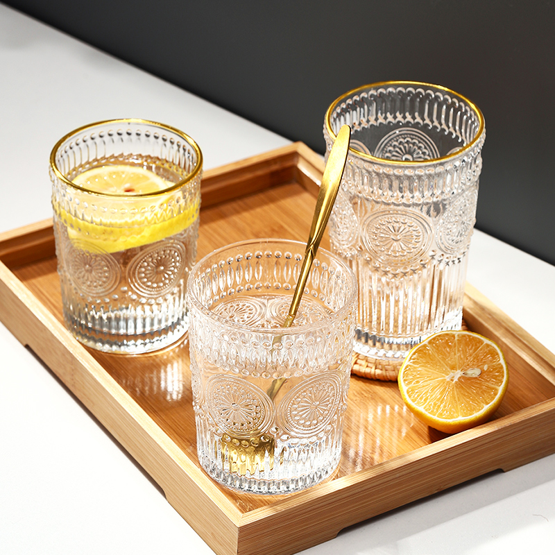 Solar Flower Glass Cup Suit High Face Value Family with Waiting Living Room Retro Relief Drink Coffee Cup-Taobao