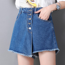 Denim pants skirt Women summer 2021 New Fashion three-point pants high waist skirt irregular fake a two-piece skirt