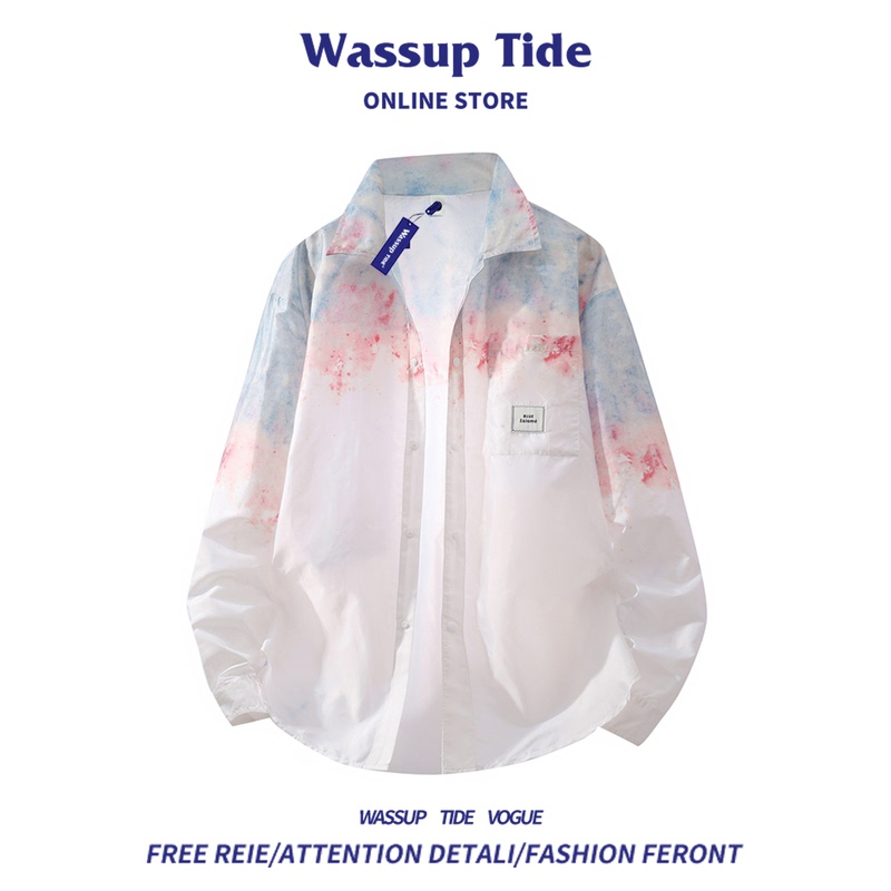 Wassup Tide Summer New Tie-Dye Sun Protection Clothing for Men, Light Luxury Couple Gradient Hiking Jacket Casual Top