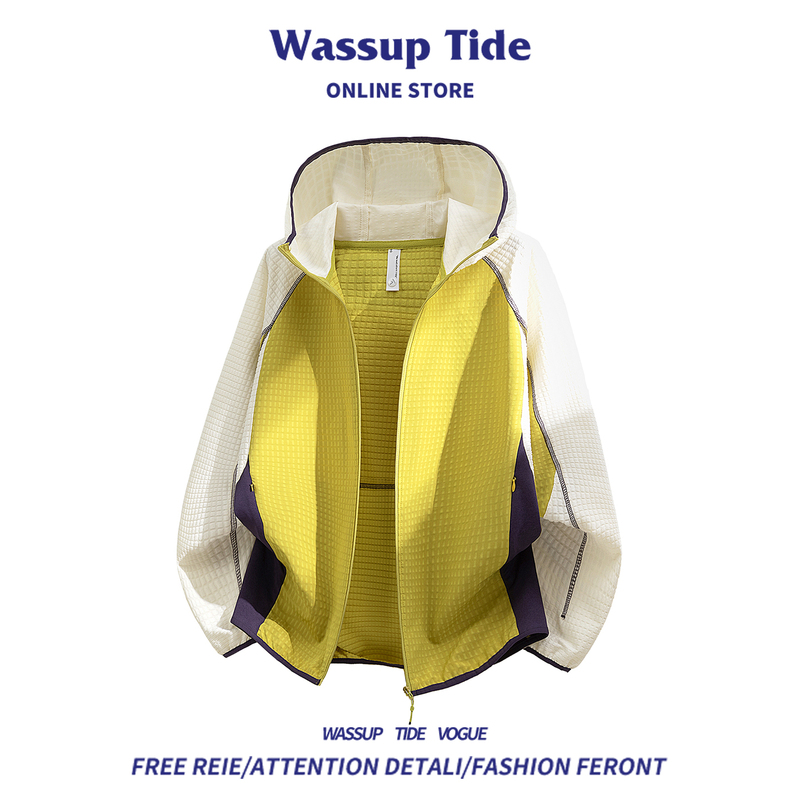 Wassup Tide Trendy Color-Blocking Hasselblad-Style Hooded Jacket for Men, Autumn Niche Loose-Fit Sports Casual Outerwear