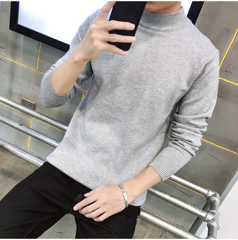 Mùa thu và mùa đông áo len cổ lọ nam áo len phiên bản Hàn Quốc của áo len tự chế màu đen chạm đáy áo len nam màu rắn áo len nam