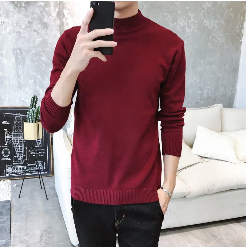 Mùa thu và mùa đông áo len cổ lọ nam áo len phiên bản Hàn Quốc của áo len tự chế màu đen chạm đáy áo len nam màu rắn áo len nam