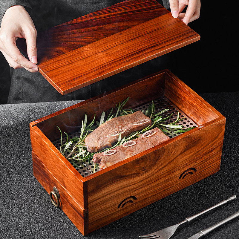 New Solid Wood Steak Barbecue Box Restaurant Creative Heatable Rectangular Smoked Wagyu Western Food Specialty Dish Tableware