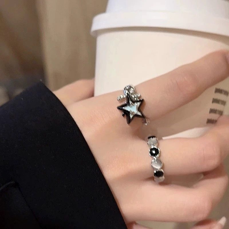 Cat's Eye Pentagram Zircon Open Ring Women's Fashion Personalized Index Finger Ring Niche Design Light Luxury High-end Ring
