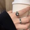 Cat's Eye Pentagram Zircon Open Ring Women's Fashion Personalized Index Finger Ring Niche Design Light Luxury High-end Ring