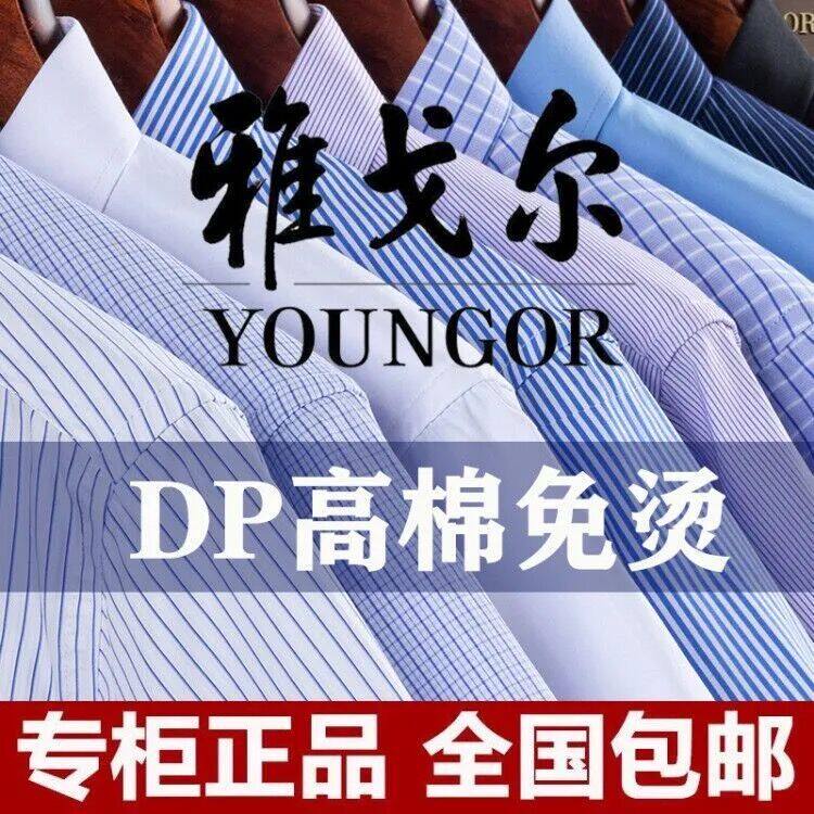 特別オファー：Youngor メンズ長袖シャツ、ビジネスカジュアル、中高年向け、高級純綿DP、しわになりにくいストライプ柄万能シャツ