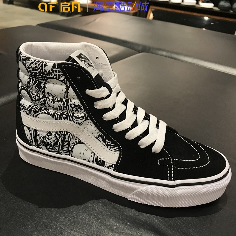 [启 凡] Vans SK8-HI sọ đen trắng cao cấp in giày nam nữ giày thông thường VN0A4BV6V8V - Dép / giày thường giày thể thao nike nữ