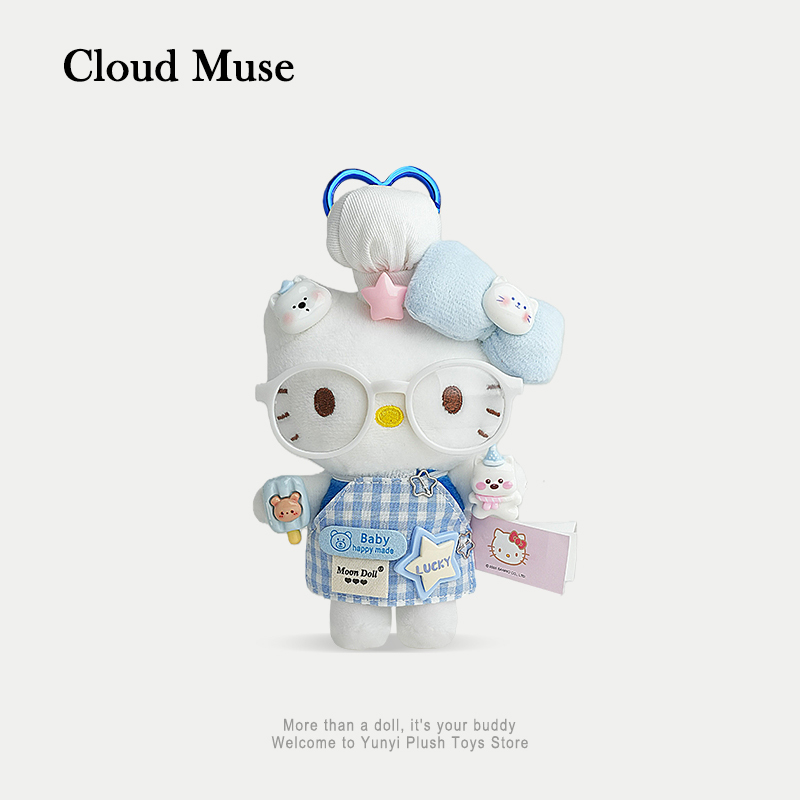 Authentic Hello Kitty Sanrio Plush Bag Charm Blue Glasses Chef Hat Hello Kt Cat Doll Pendant
