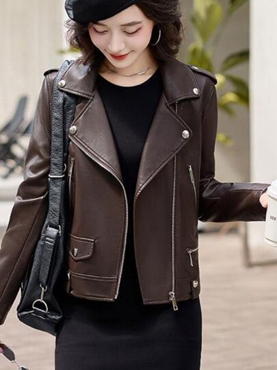 Haining small leather jacket women's short spring and autumn 2025 new high-end Korean style loose motorcycle leather jacket top