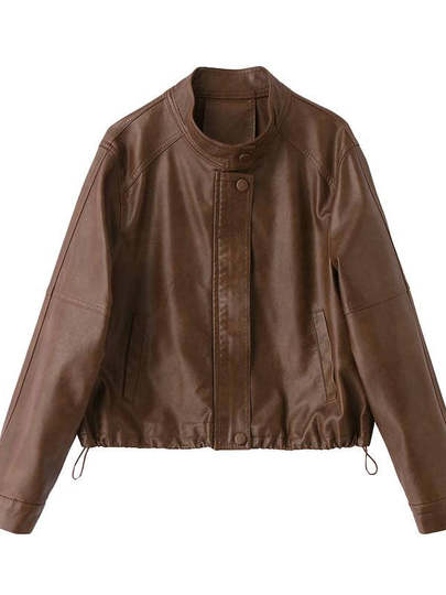 Hong Kong Style Fashion PU Leather Jacket Women's Stand Collar 2025 Spring and Autumn New Style Bat Sleeve Short Small Casual Jacket