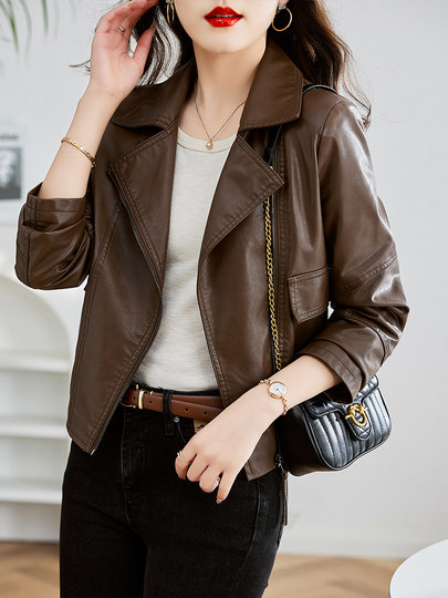 2025 new hot style this year's popular leather jacket women's spring and autumn small motorcycle retro high-end pu leather jacket