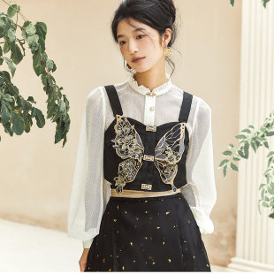 蕴锦 [Golden Butterfly Breaking Dawn] Improved Hanfu with Han elements and clear main waist, vertical collar, double-breasted top, one-piece horse-faced skirt