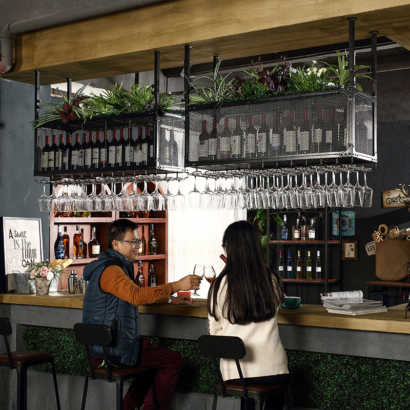 Wine glass rack upside down creative goblet rack Hanging wine glass hanger bar Wine rack Double-layer hanging cup rack bar