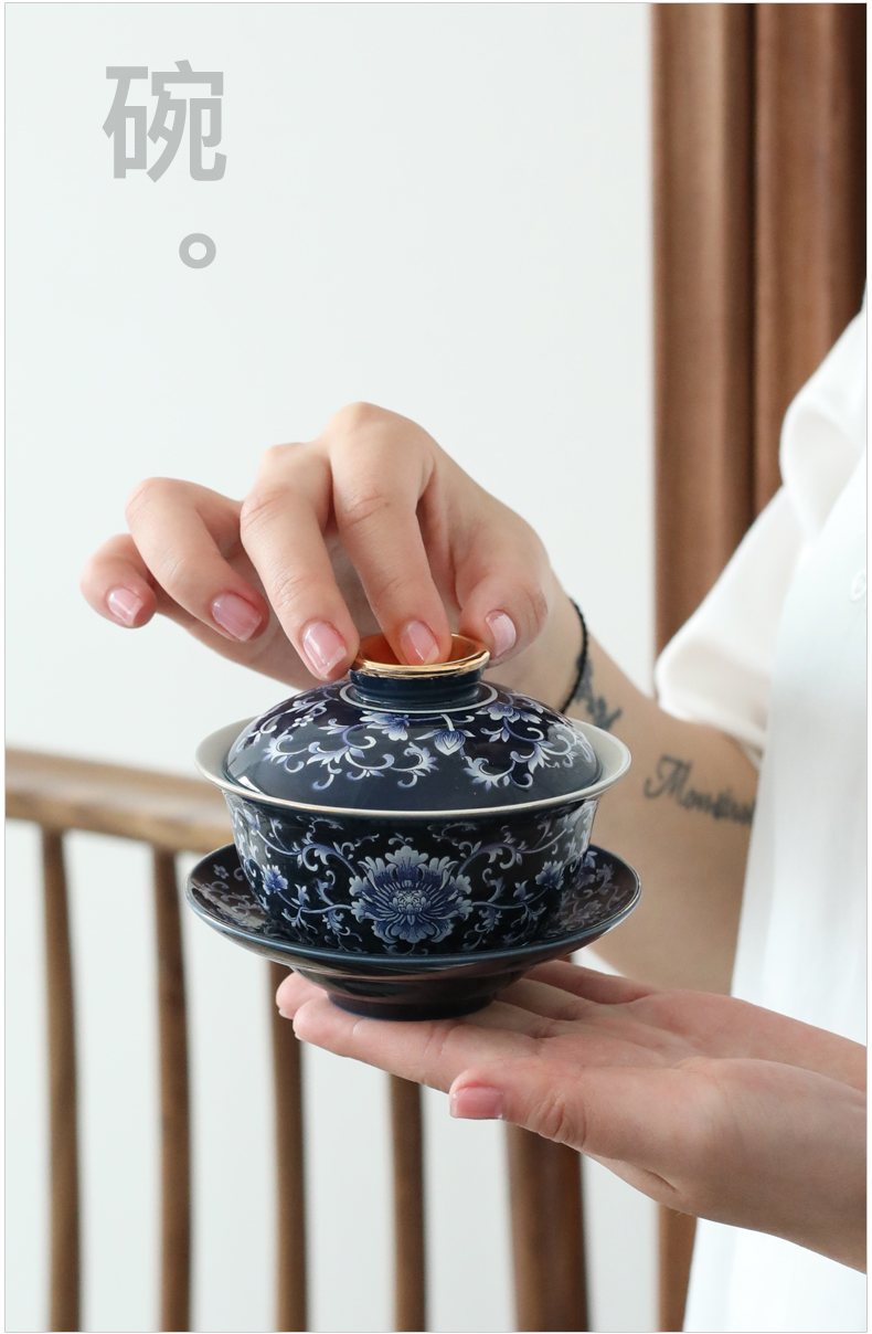 Jingdezhen blue and white porcelain ji blue kung fu tea set the lid to use contracted household ceramic cups Japanese side