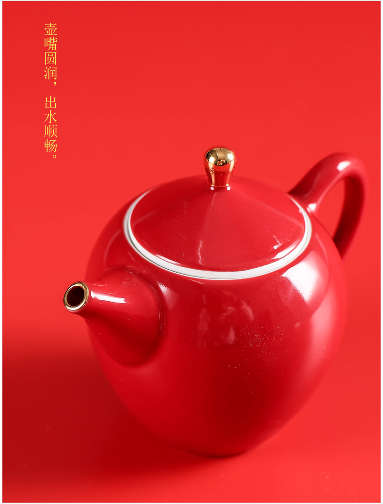 Bright red glaze is festival modern marriage kung fu tea sets the teapot teacup ceramic business gift box in the new home