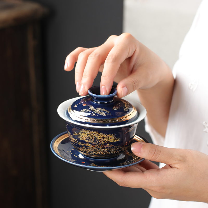 Poly real sheng kung fu tea set ji blue glaze ceramic household teapot tea tureen porcelain cup to ultimately responds a whole set of the teapot