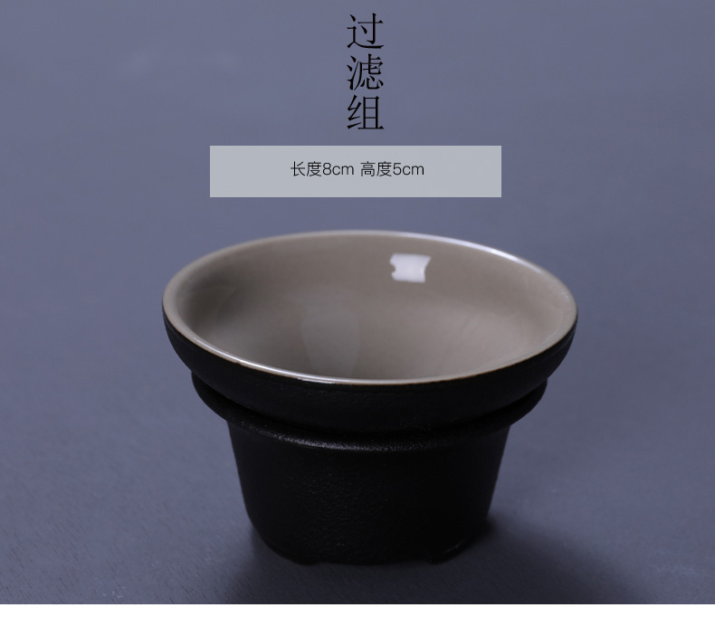 Poly real (sheng kung fu tea set of black suit coarse pottery Japanese home office tea tureen teapot teacup sea black zen