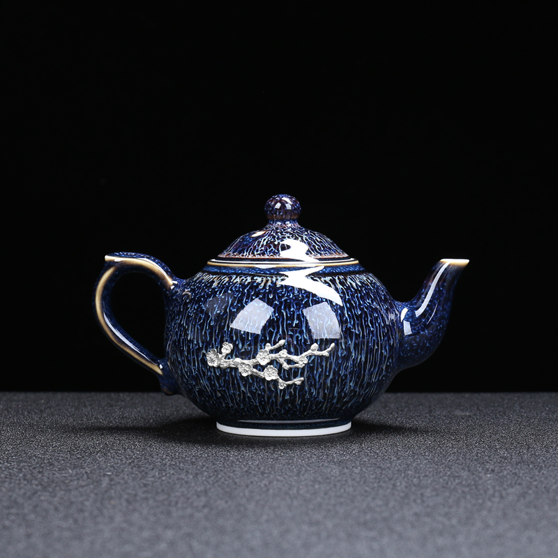 Poly real (sheng building light coppering. As the silver tea set obsidian become kung fu tea red glaze, a complete set of gift ceramic teapot teacup