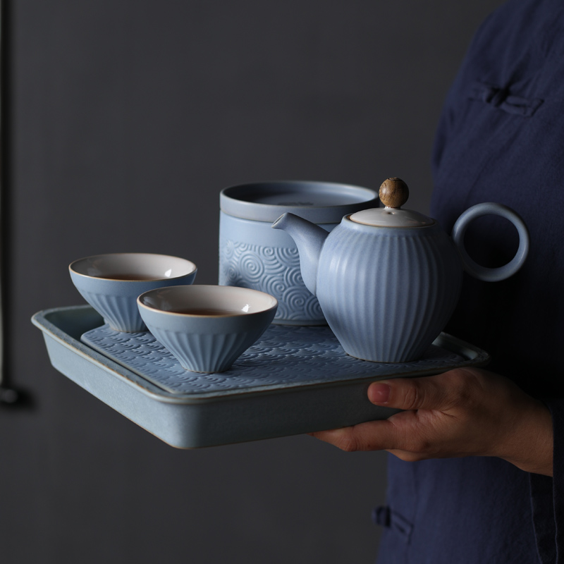 Coarse pottery kung fu tea set ceramic cordless teapot teacup tea tray was a pot of two cups of tea gift box