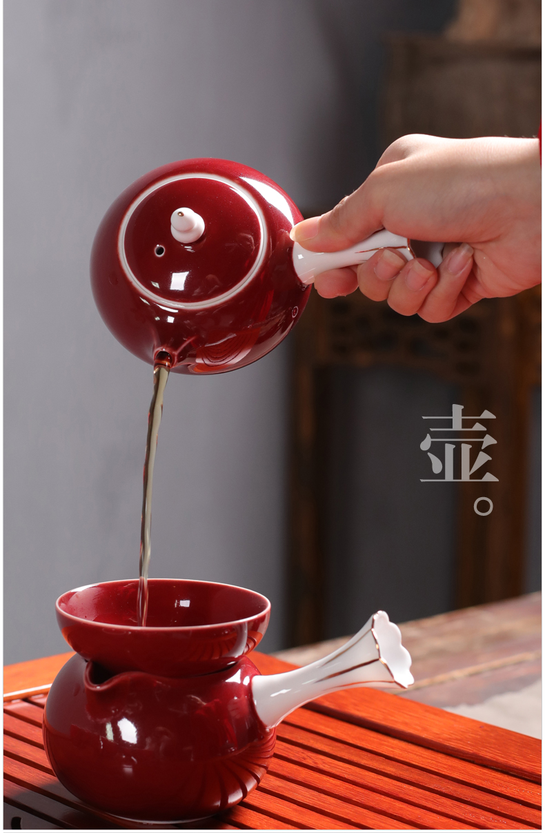 Ceramic teapot with little teapot single pot of kung fu tea set of the handle side to just tureen lid bowl three red wedding