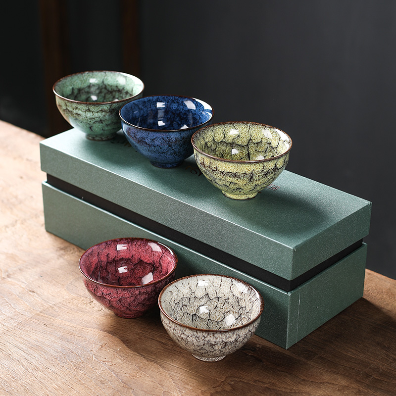 Poly real (sheng up kung fu tea cups of household ceramic sample tea cup individual cup temmoku built one master cup five lines of CPU