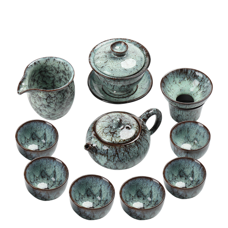 Variable kung fu tea set suit household temmoku TuHao glaze to build the lamps of a whole set of ceramic tea cup lid bowl masterpieces