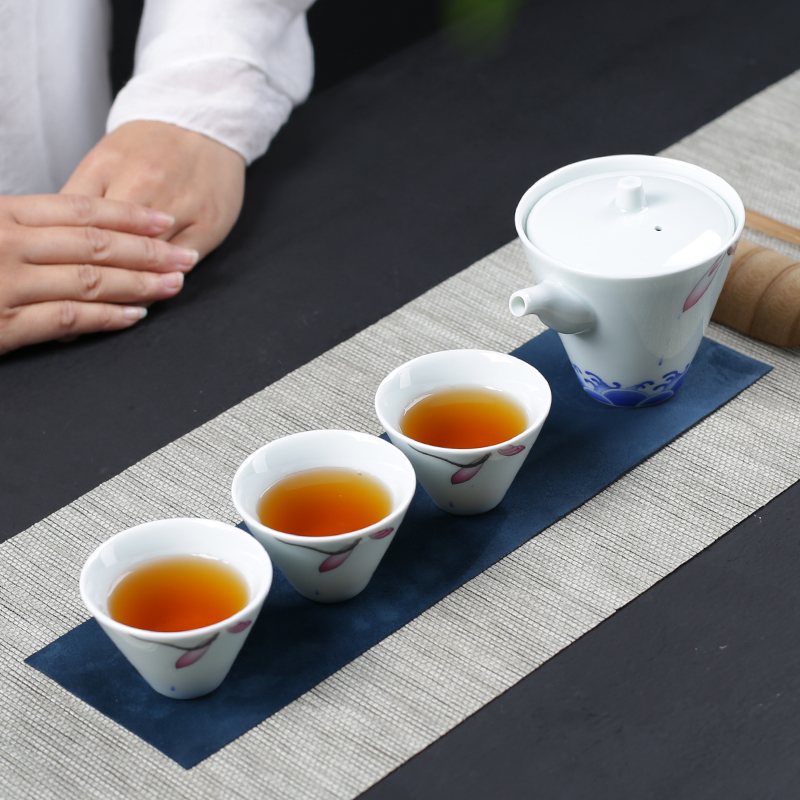 Crack white porcelain a pot of three lazy people travel kung fu tea tea suit portable office home teapot