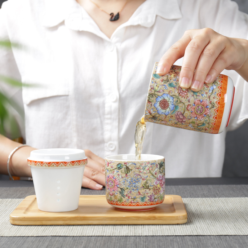 Travel tea set a complete set of colored enamel concentric crack cup outside with a cup of office home portable ceramic cup
