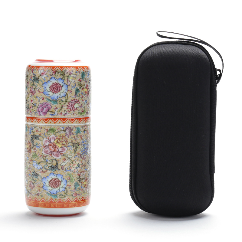 Travel tea set a complete set of colored enamel concentric crack cup outside with a cup of office home portable ceramic cup