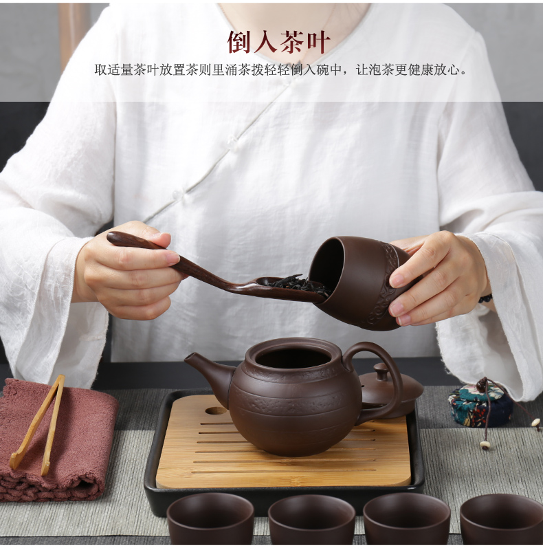 Poly real (sheng large capacity travel purple sand tea set suit portable package household contracted Japanese tea tray is suing a pot of four cups