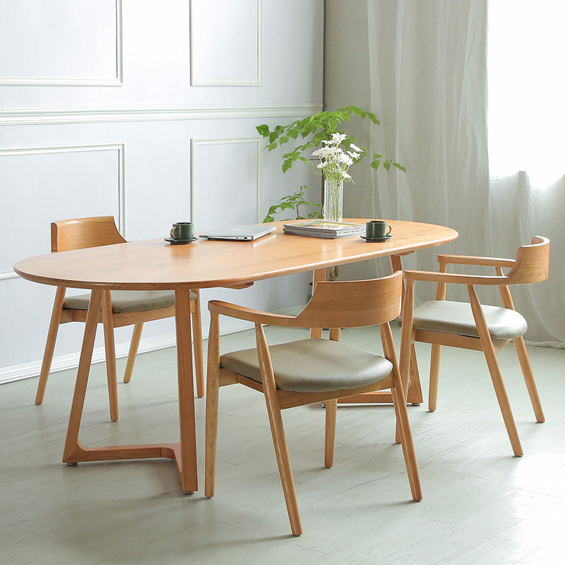 Nordic Brief Oval Solid Wood Dining Table Small Family Home Log Dining Table Casual Cafe Negotiation Table Tea Table