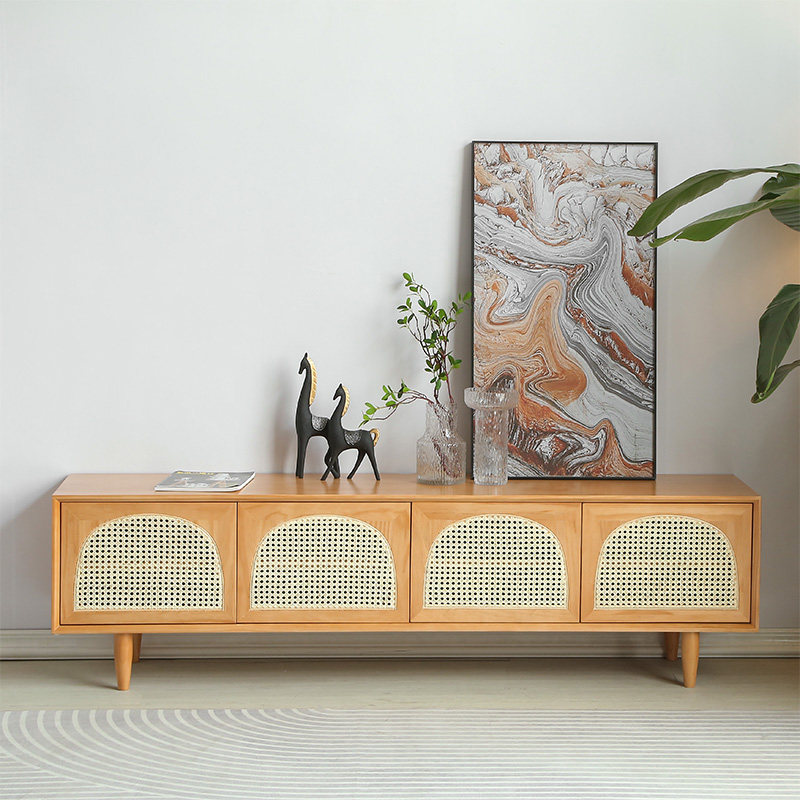 Day-style brief vine-made solid wood TV cabinet small family type minimalist floor log containing cabinet Nordic Living room storage cabinet