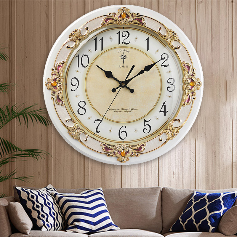 Polaris home wall clock living room European style silent clock creative carved wood clock personality art pastoral wood clock
